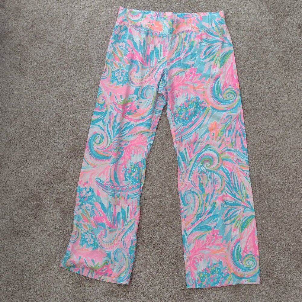 Lilly Pulitzer Pink, Blue & Green Printed Wide-Leg Pants